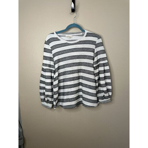 Style & Co Womens Black Striped Sweater Small Long sleeve balloon pullover round - Picture 1 of 7